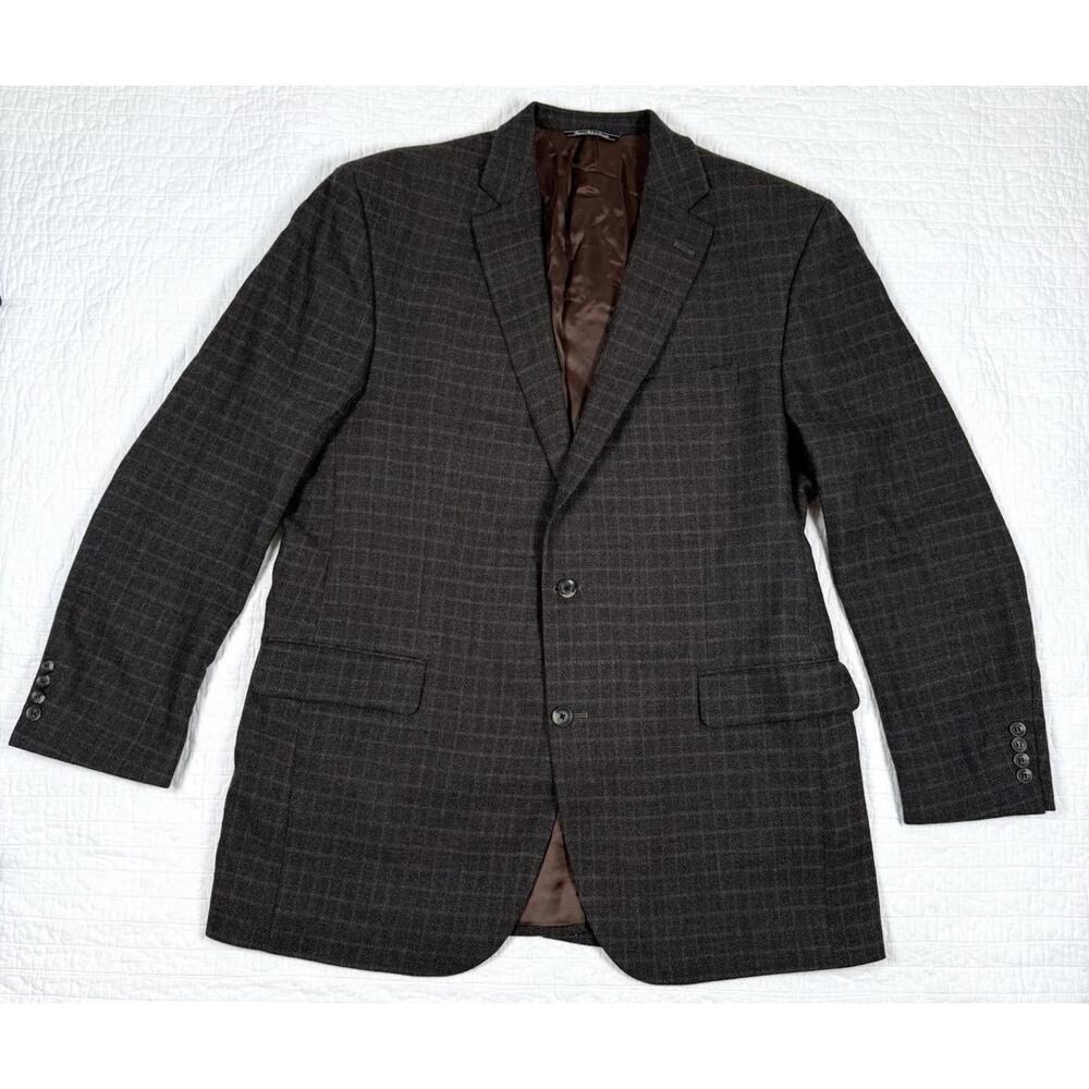 Jack Victor Sport Coat 44L Brown Windowpane 100% Wool Blazer Canada Jacket